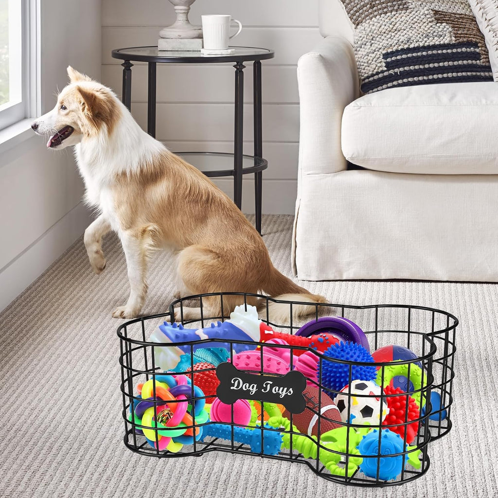 Metal Dog Toy Basket, Iron Wire Dog Toy Bin, Dog Bone Shaped Basket
