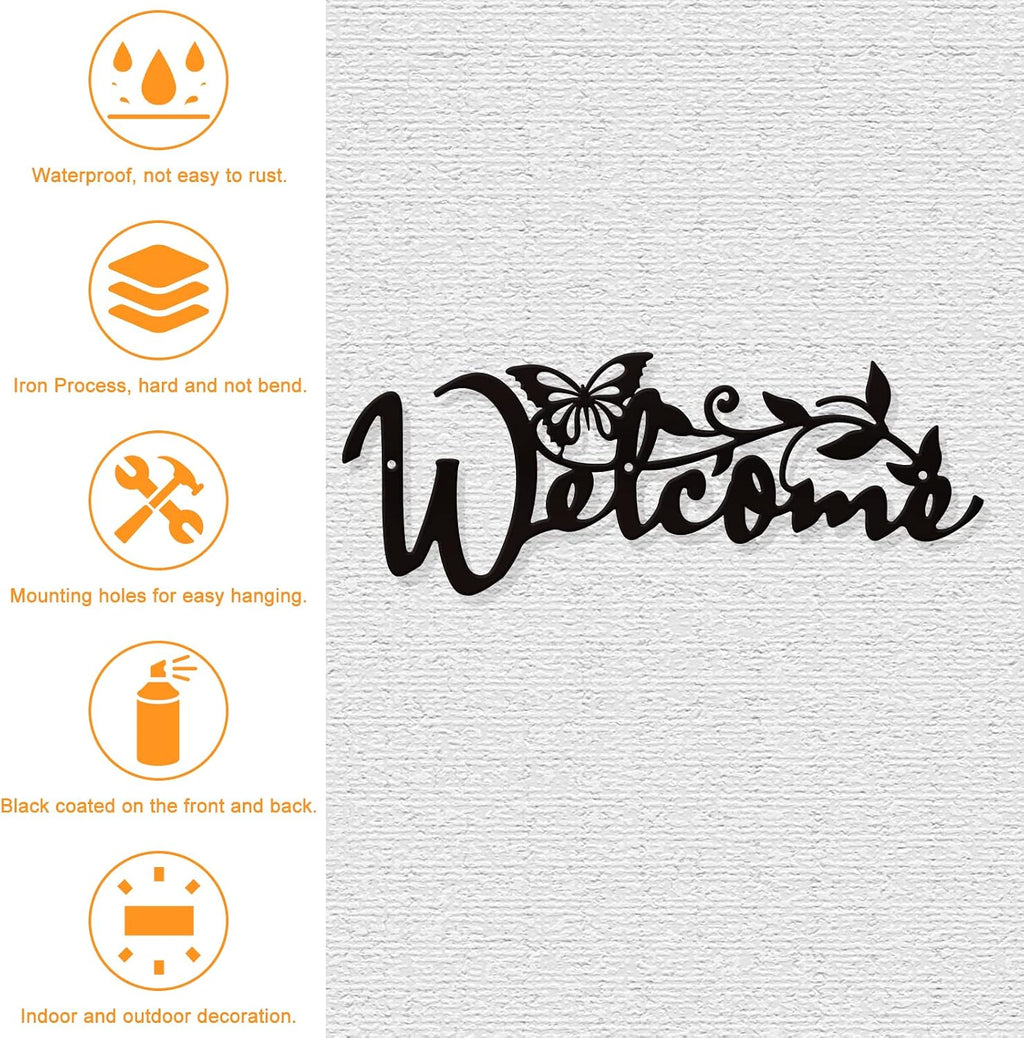 NBEADS Welcome Metal Wall Art Decor, Black Wall Hanging Decor Silhouette Wall Art for Home Bedroom Living Room Bathroom Kitchen Office Garden Hotel Wall Decoration, 4.53x11.8