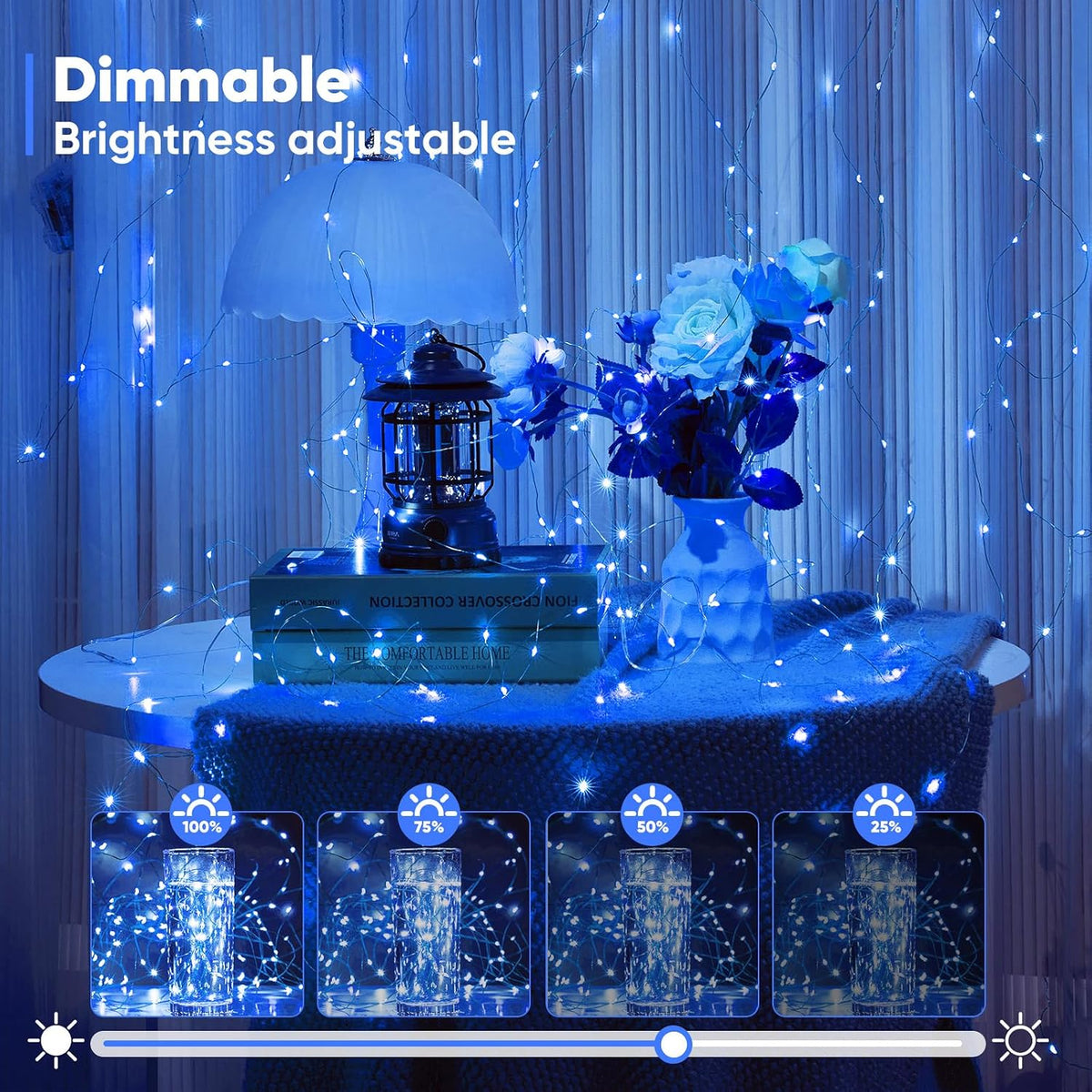 Ariceleo 4 Pack 16.4 Ft. Battery Operated Outdoor String Lights with Remote & Timer, LED Blue Fairy Lights, Waterproof Twinkle Lights for Bedroom, Dorm, Mason Jar, Wedding, Party, Christmas