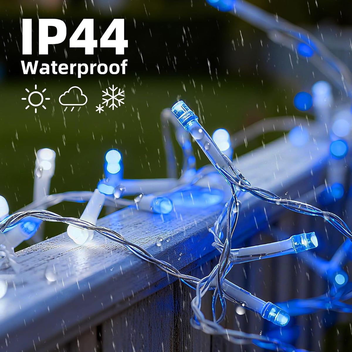 WISD Christmas Lights 43ft 200 LED Fairy String Lights with 8 Modes and Memory, Plug in String Lights for Indoor Outdoor Christmas Tree Home Garden Wedding Party Decoration, Blue+White