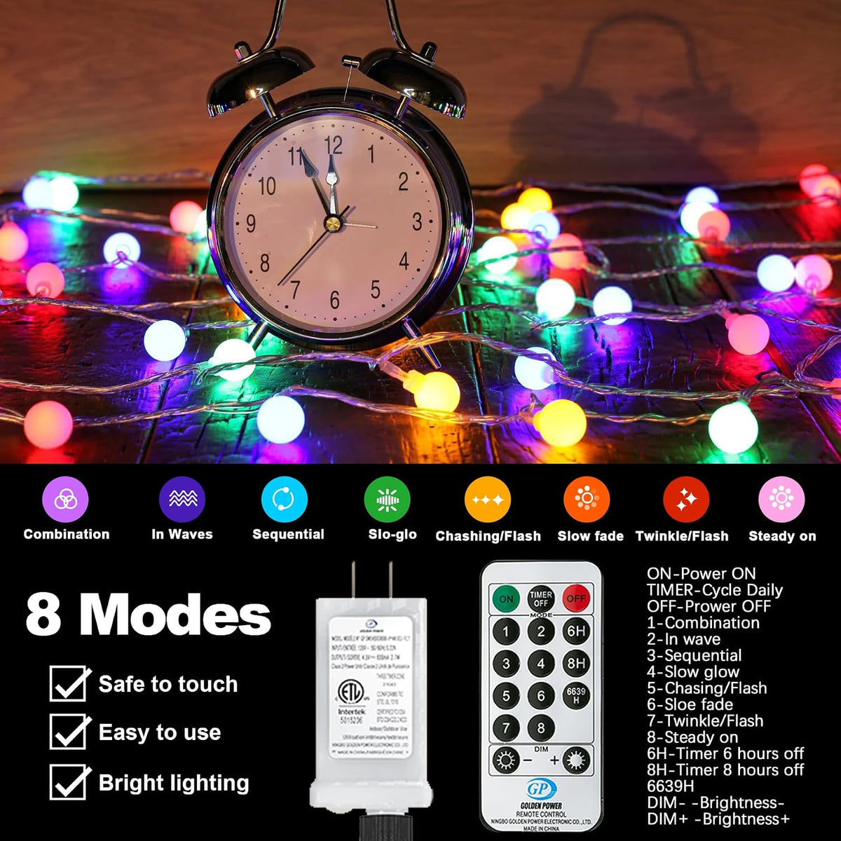 120LED Fairy Lights Plug in, 39ft Multicolored Globe String Lights Indoor