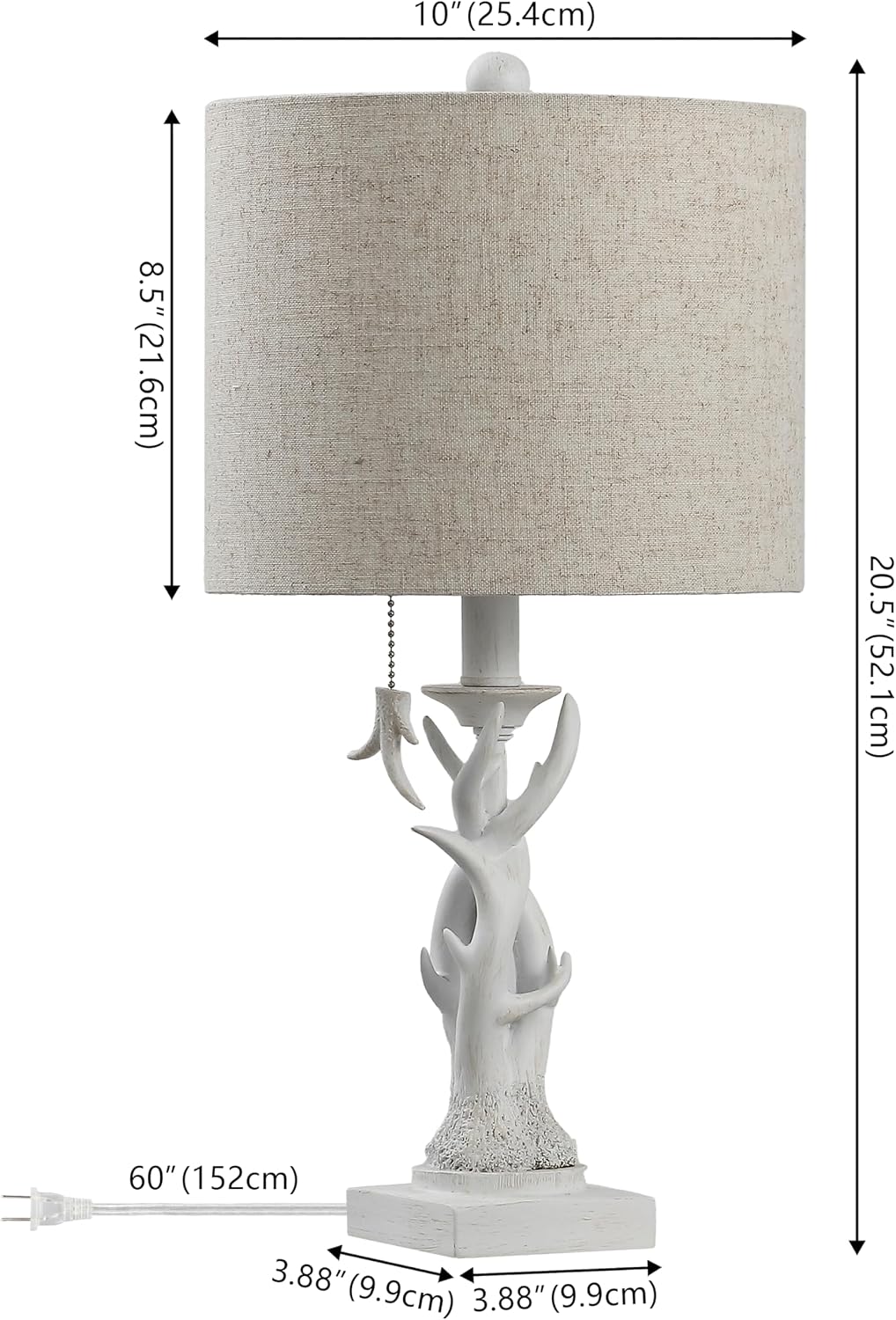 JONATHAN Y Gaston Rustic Faux Antler Resin Table Lamp 20.5", Antique White