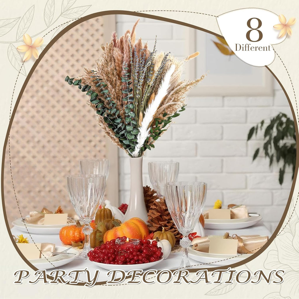800 Pcs Boho Dried Pampas Grass Decor, Exquisite Lavender and Eucalyptus Dried Rustic Flowers Arrangements Bouquets for Your Bohemian Home, Bedroom, and Wedding Table Decoration