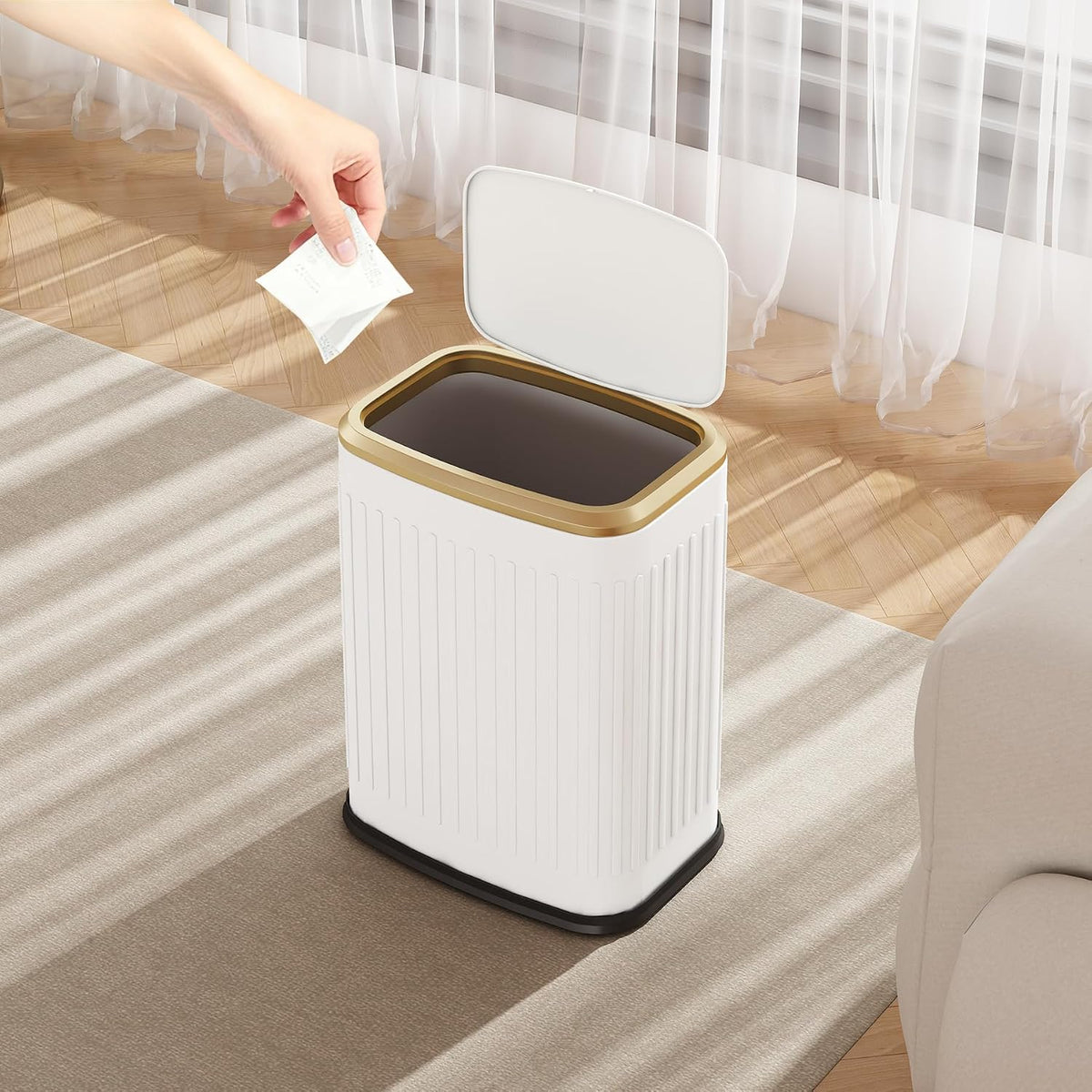 TIPGO Small Bathroom Trash Can with Pop-up Lid, 2.1 Gallon, White