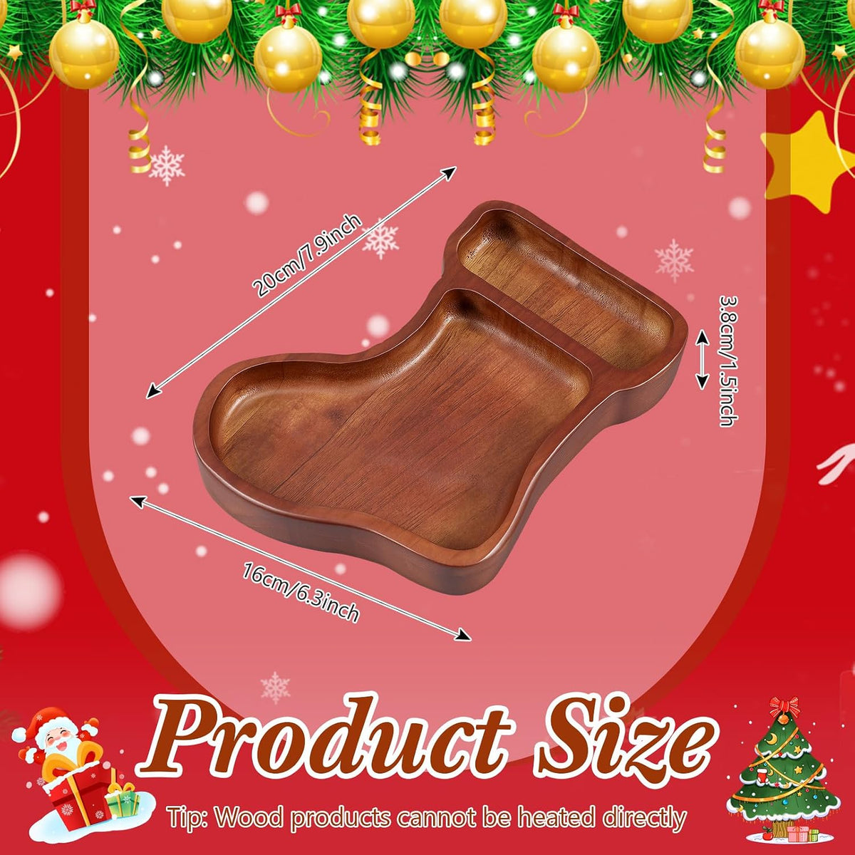 Jingmore 4 Pcs Christmas Wooden Bowl Tray Xmas Stockings Dough Board