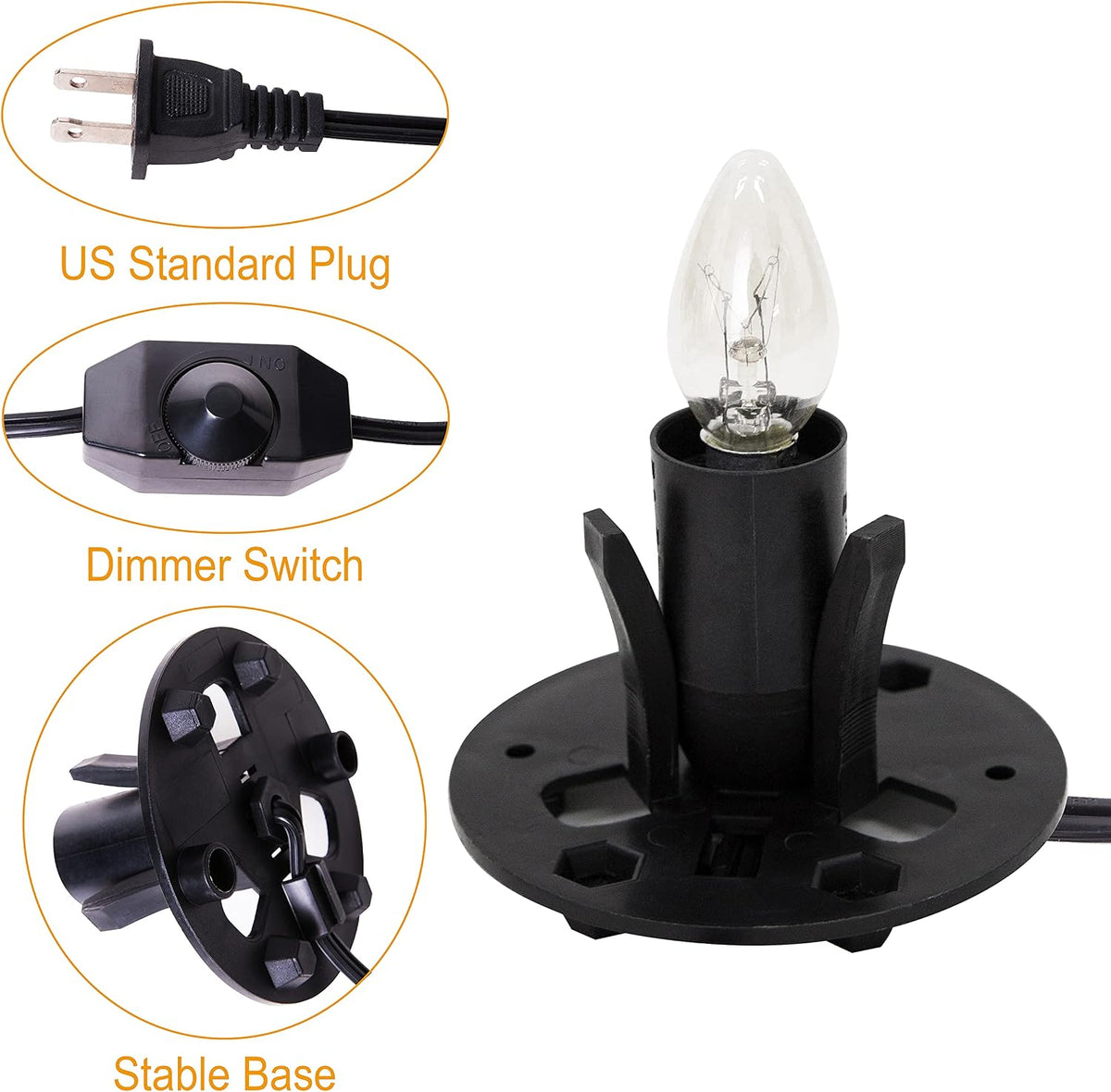 Himalayan Salt Lamp Cord Replacement with Dimmer Switch(2-Pack) and E12 Halogen Salt Lamp Bulbs(6-Pack)