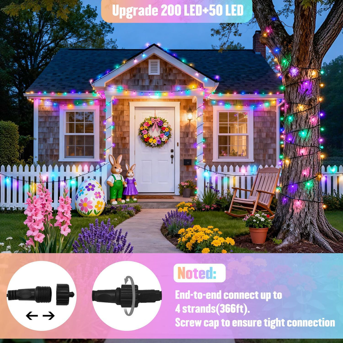 JMEXSUSS 250 LED Pastel Easter Lights, 91.5ft Christmas Lights Plug in