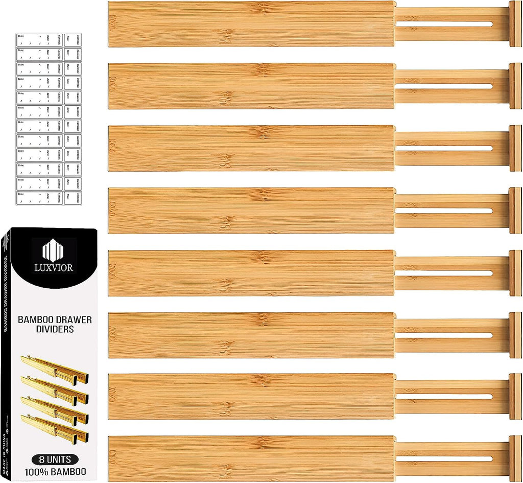 Adjustable Bamboo Drawer Dividers Expandable 8 Pack 17-22 Organizer