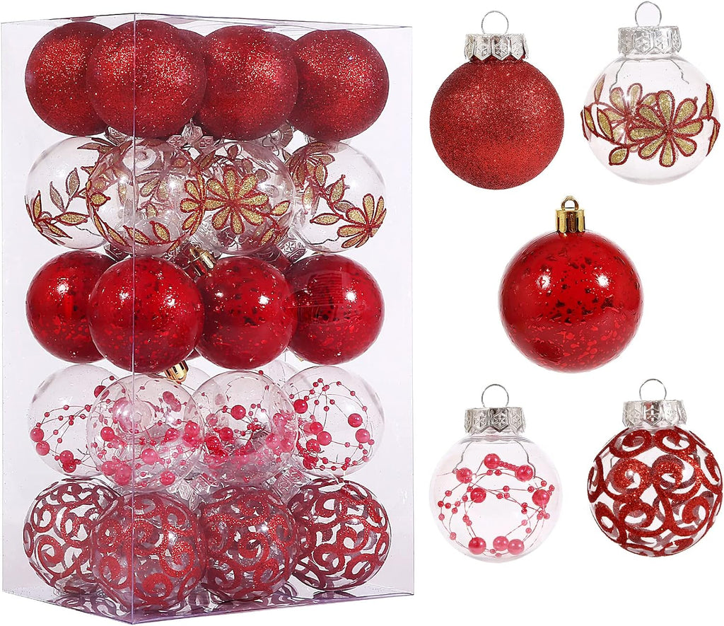 2.36inch Clear Christmas Ball Ornaments Set, 30ct Red Christmas Ornaments