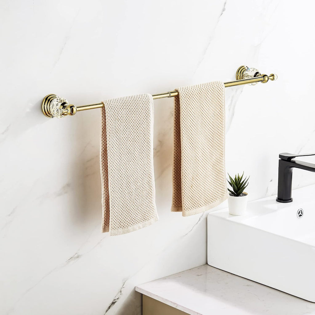 WOLIBEER Polished Gold Towel Bar,Crystal Towel Holder Adjustable Towel Rack Expandable Rail Bathroom Accessories Wall Mounted