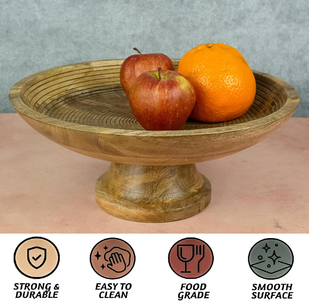 HOMORA Wood Fruit Bowl or Decorative Pedestal Bowl for Table Décor, for Kitchen Counter, Detachable Base,12-inch Large Bowls,Mango Wood (BROWN), christmas, thanksgiving, new year