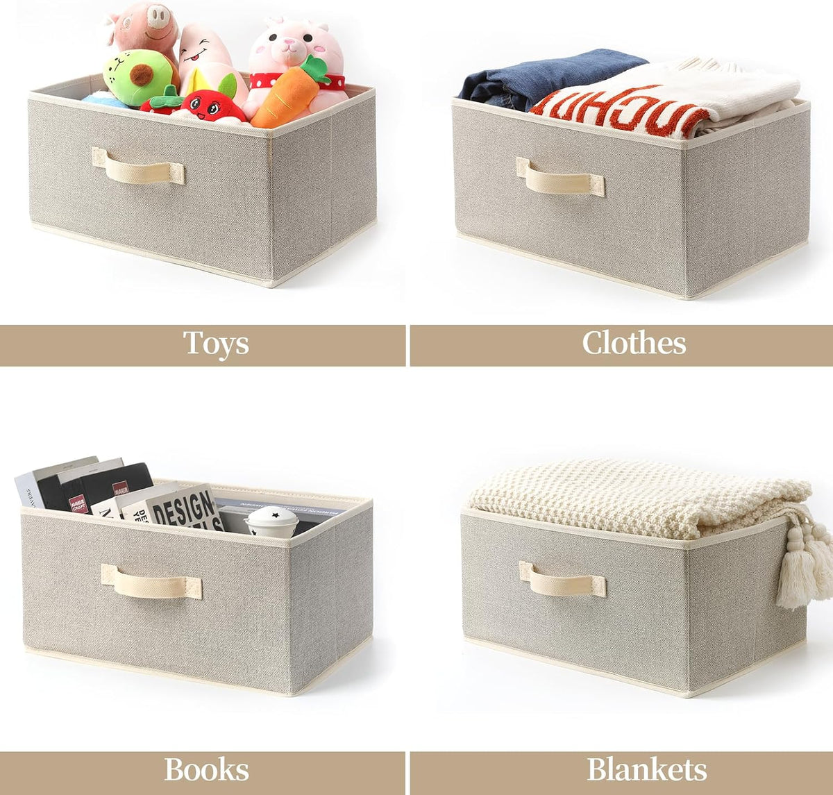 Storage Baskets, 15.7 Inch Woven Fabric Bins, Storage Cubes with Reinforced Handles, Organizer Bins for Closet Shelves, Foldable, Clothes. (2PCS/Beige-15.7*11*7.8inch)
