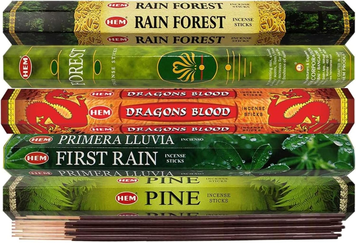 Hem Incense Sticks Variety Pack #12 and Incense Stick Holder Bundle with 5 Forest Themed Fragrances