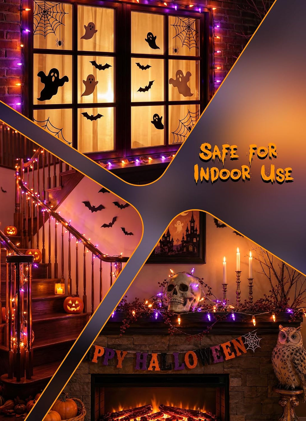 4 Pack 200LED 64FT Purple Orange Halloween String Lights, Battery Operated