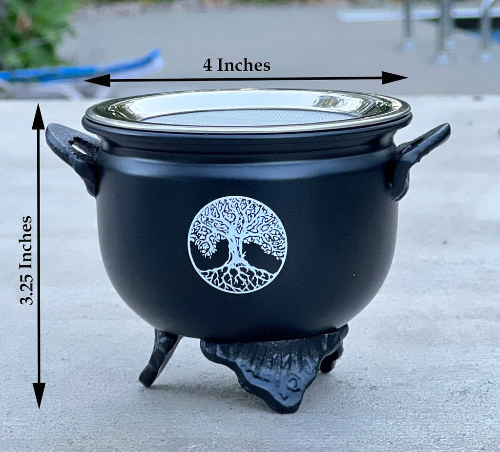 Large Metal Charcoal Incense Burner – Tree of Life Design – Round Incense Holder for Charcoal, Resin, Herbs & Loose Incense