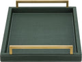XIGEXIGE Green Decorative Serving Tray,Rectangular Tray for Coffee Table,Faux Leather Serving Tray with Handles for Ottoman,Shagreen Leather Tray for Bathroom