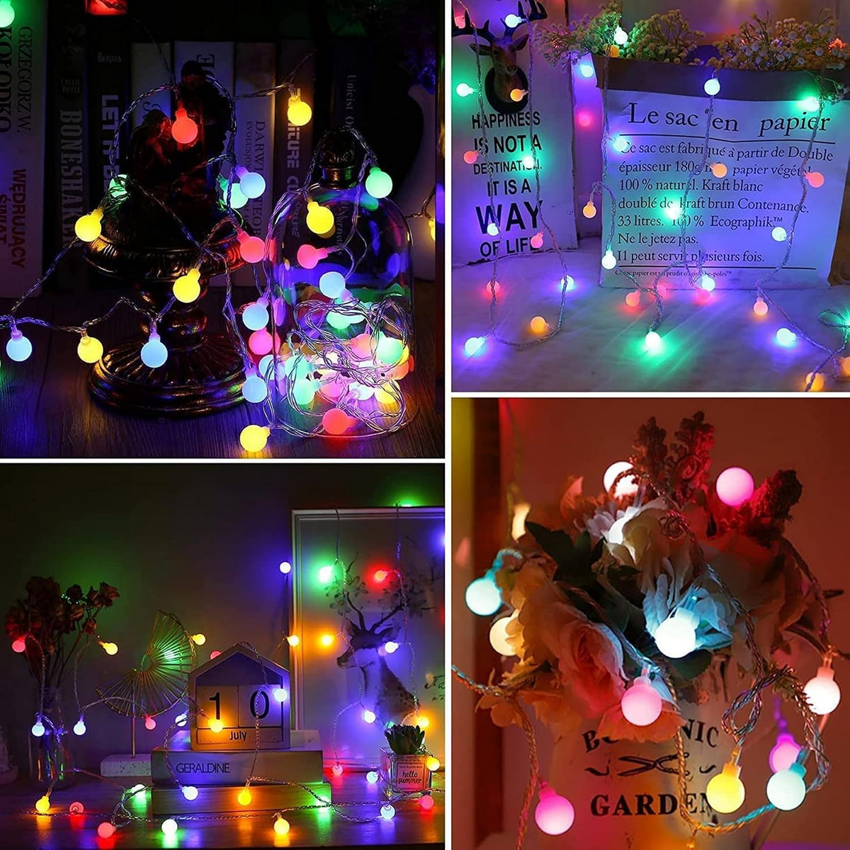 120LED Fairy Lights Plug in, 39ft Multicolored Globe String Lights Indoor