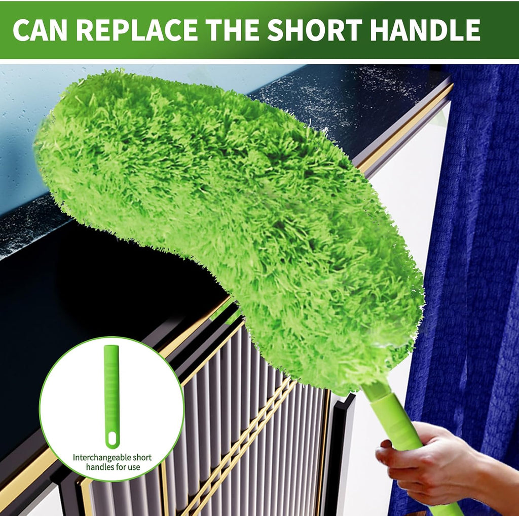 Cobweb Duster with Extension Pole,Washable Cleaning Duster Set with 2 Duster Heads,Corner Brush,15-110-Inch Telescoping Pole for high Ceiling Fans, Long Duster for High Ceilings,Spider Web Brush