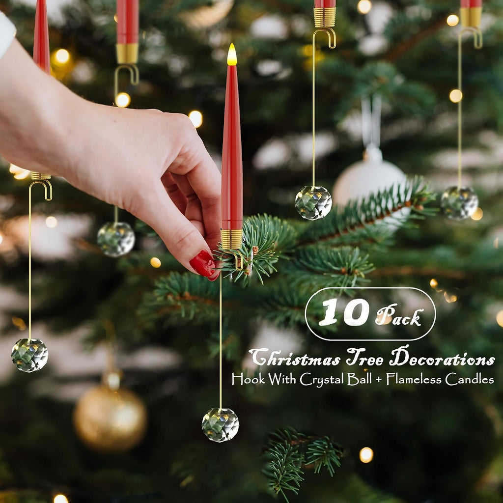 JOIONE Red Christmas Tree Candles, 10 Pcs Crystal Ball Tree Hanging Decor