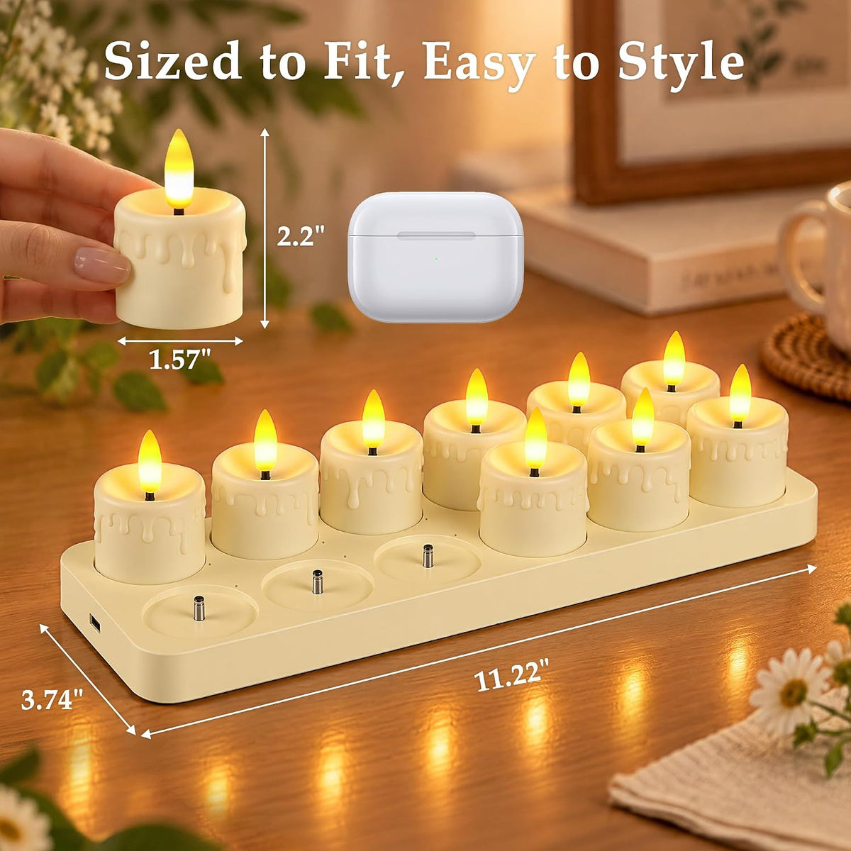 Rechargeable Flameless Tea Lights Candle with Charging Station Remote 12Pcs