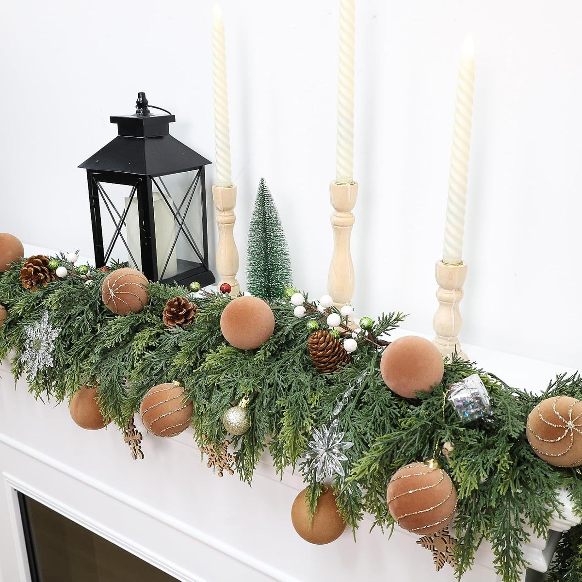 16 Pcs Brown Velvet Christmas Ball Ornaments, Flocked Tree Decorations