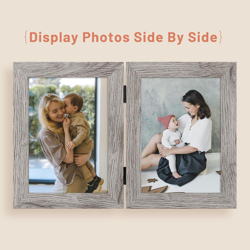 Golden State Art, 5x7 Double Picture Frame Light Grey, 1 Pack