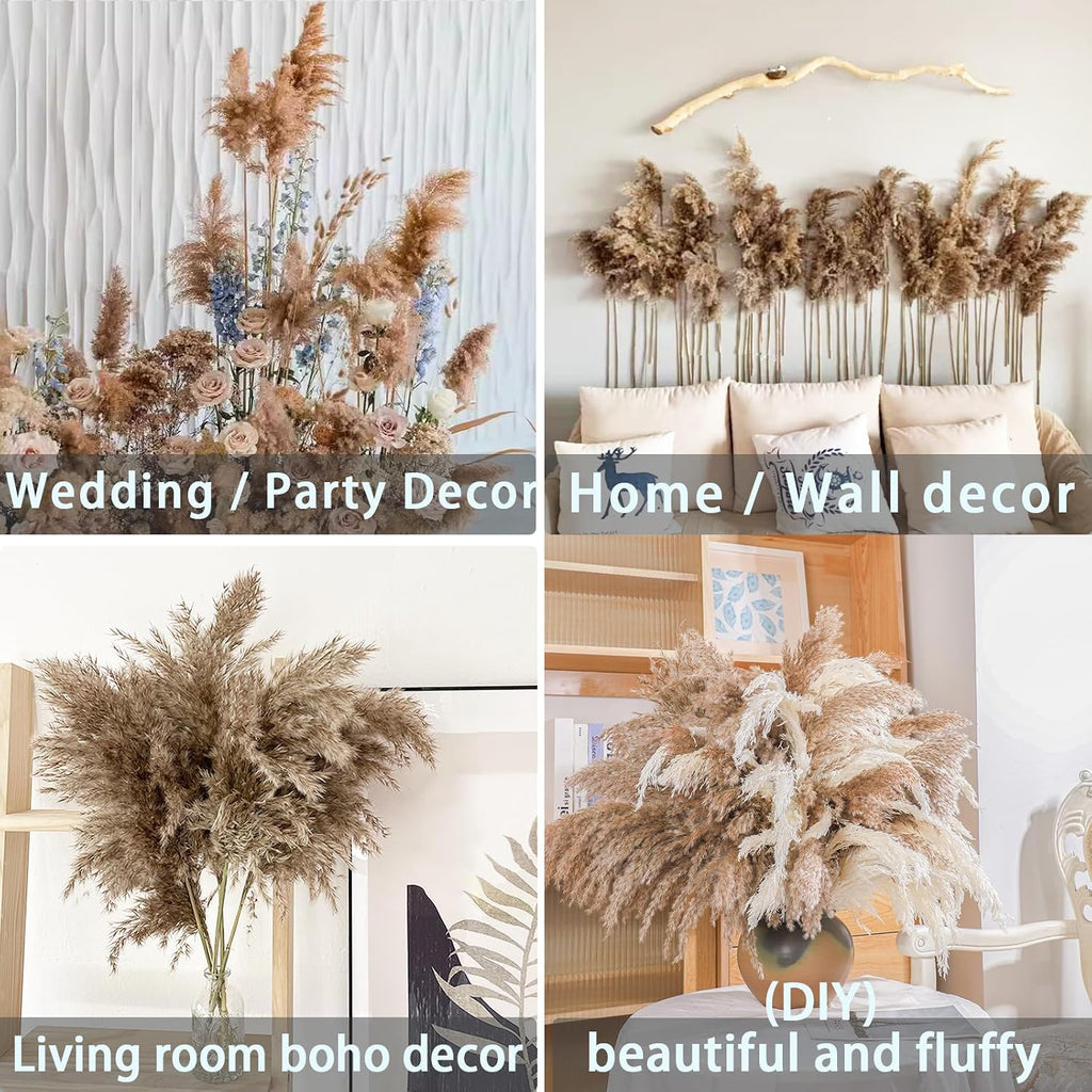 30 Stems 28” inch Fluffy Brown Pampas Grass Decor Tall - Natural Dried Pampas Grass, Large Pompas Grass, Dry Pampas Bulk for Living Room Decor, Boho Home Decor , Wedding Decor , Gift( 30 Brown )
