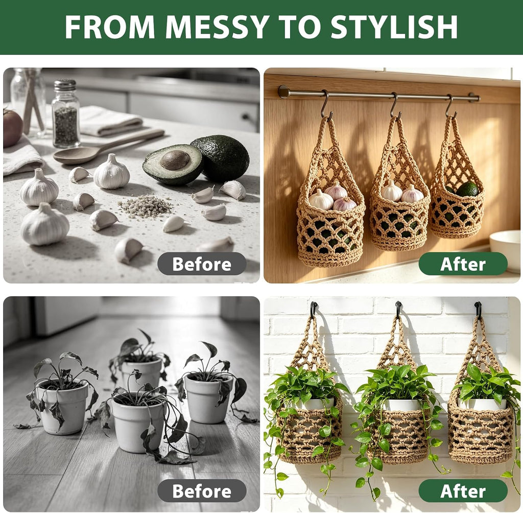 4-PCS 5 Inch Macrame Wall Plant Hangers, Small Wall Hanging Plant Holder for Up to 5 Inch Pot, Natural Cotton Rope Hanger for Indoor Plants & Daily Storage, Boho Home Decor