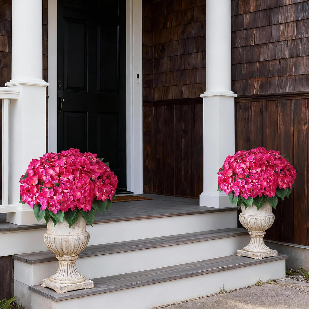 2 Sets Artificial Hydrangea Flower Topiary Ball Trees for Porch (Rose Red)