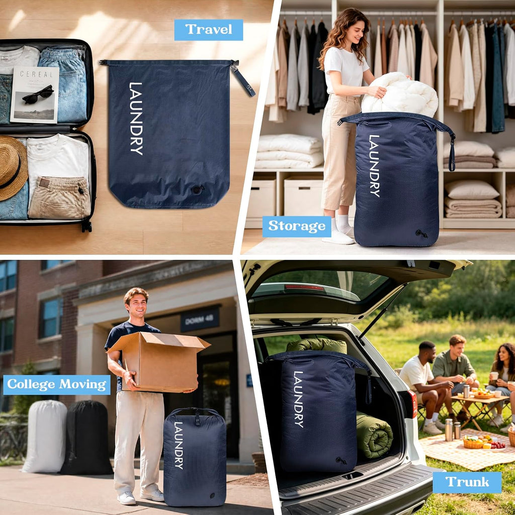 Compression Laundry Bag, Waterproof Travel Storage for Dirty Clothes