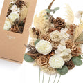 Ling's moment Artificial Wedding Flowers Deluxe Combo, Brown & Tawny Beige