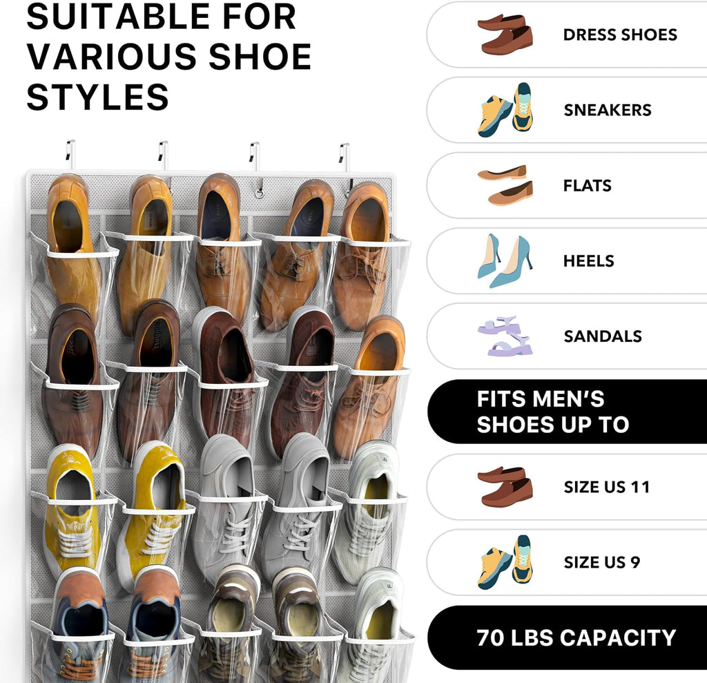 Simple Houseware 40 Pockets Large Clear Over the Door Shoe Organizer, Gray