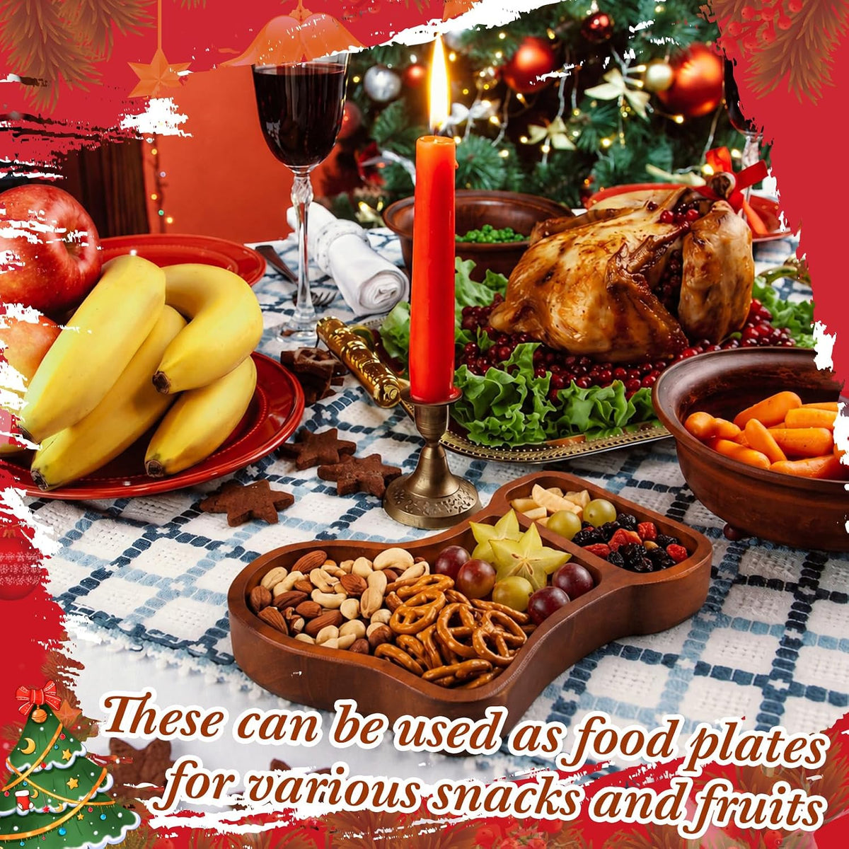 Jingmore 4 Pcs Christmas Wooden Bowl Tray Xmas Stockings Dough Board