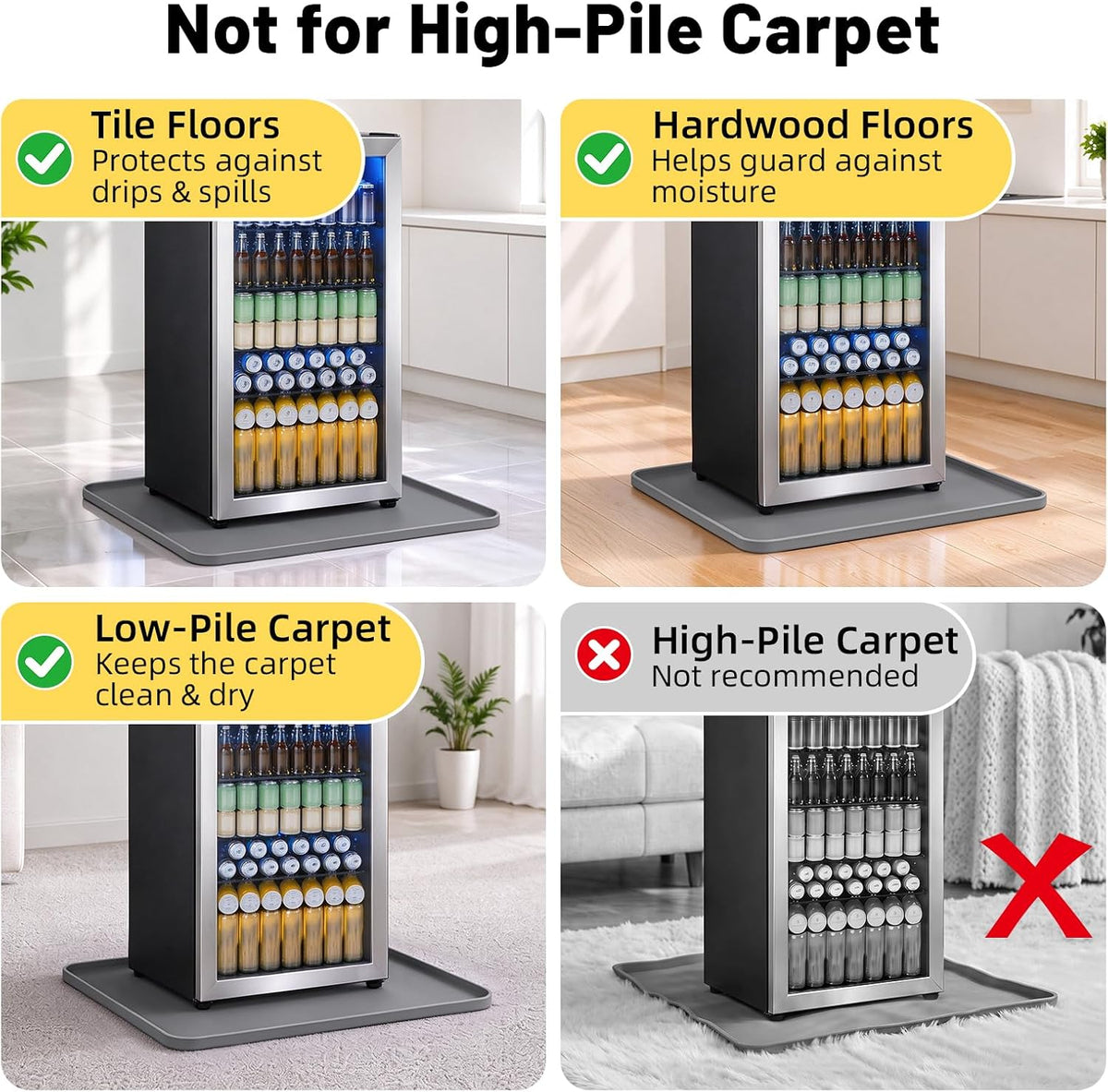 NAMTSO Mini Fridge Silicone Mat, 24"x24" Floor Protector Drip Tray, Grey