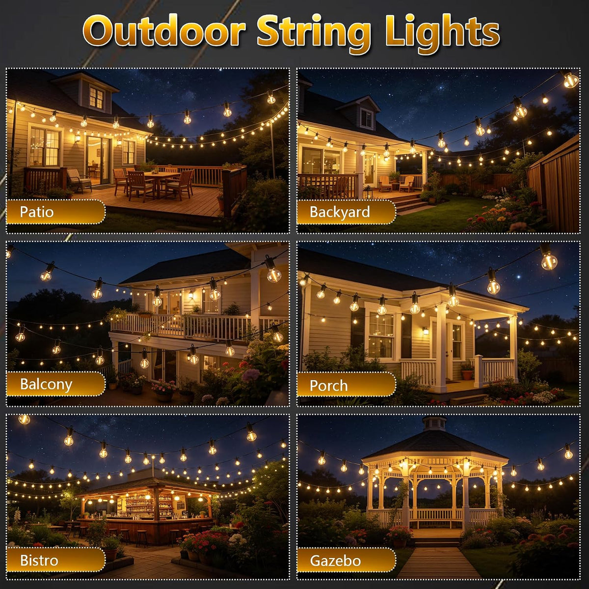 Outdoor String Lights,Led Patio Globe Lights with Plastic Bulbs,Waterproof,Shatterproof,G40 Outdoor String Lights,Connectable Hanging for Backyard, Bistro, Porch, Deck, Balcony,Tent (100FT)