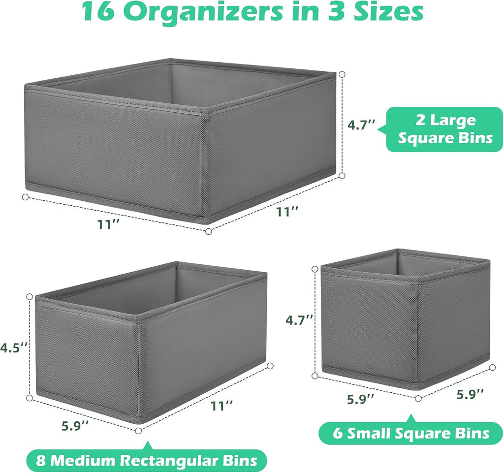 Drawer Clothing Organizer 16-Pack, Grey Underwear Dividers