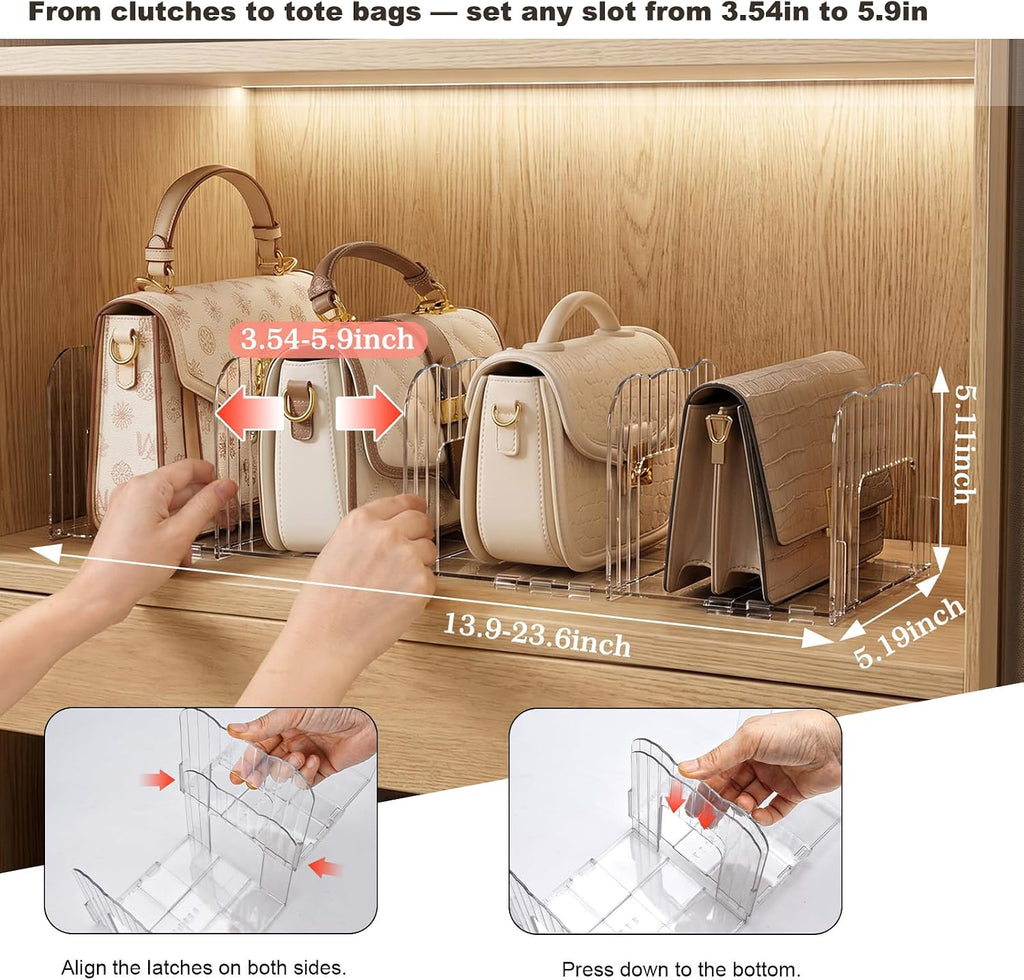 8-Slot Adjustable Purse Organizer for Closet, Clear