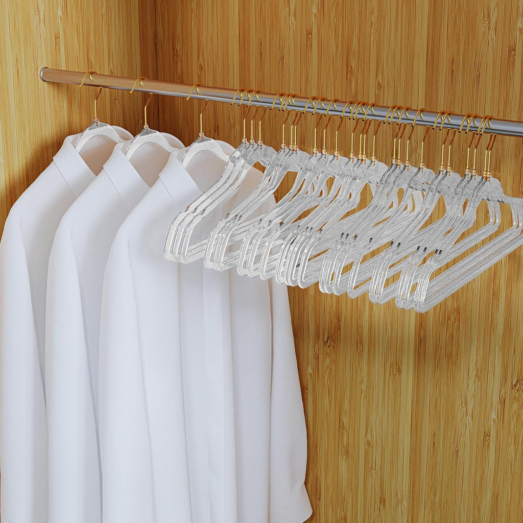 50 Pack Clear Acrylic Hangers with Silver Glitter, Space Saving