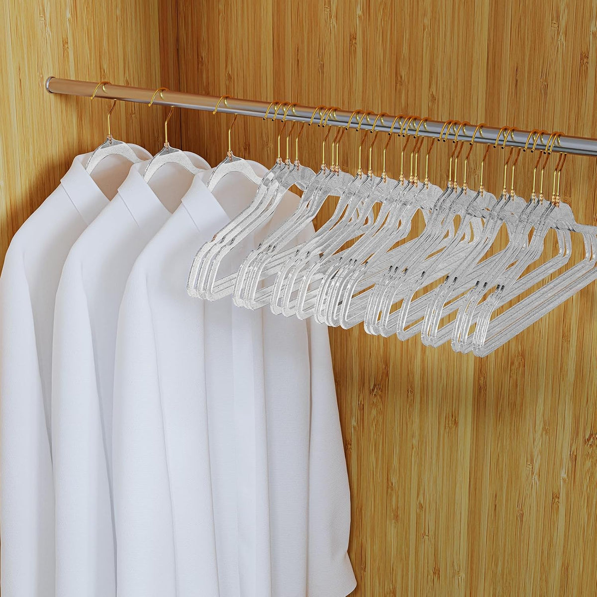 50 Pack Clear Acrylic Hangers with Silver Glitter, Space Saving