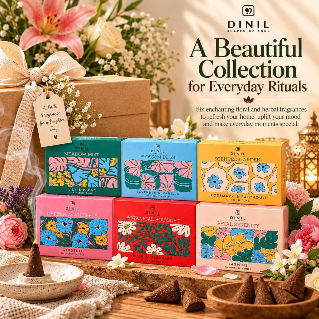 Dinil Floral Incense Cones Variety Pack, 60 Cones, 6 Floral & Herbal Scents