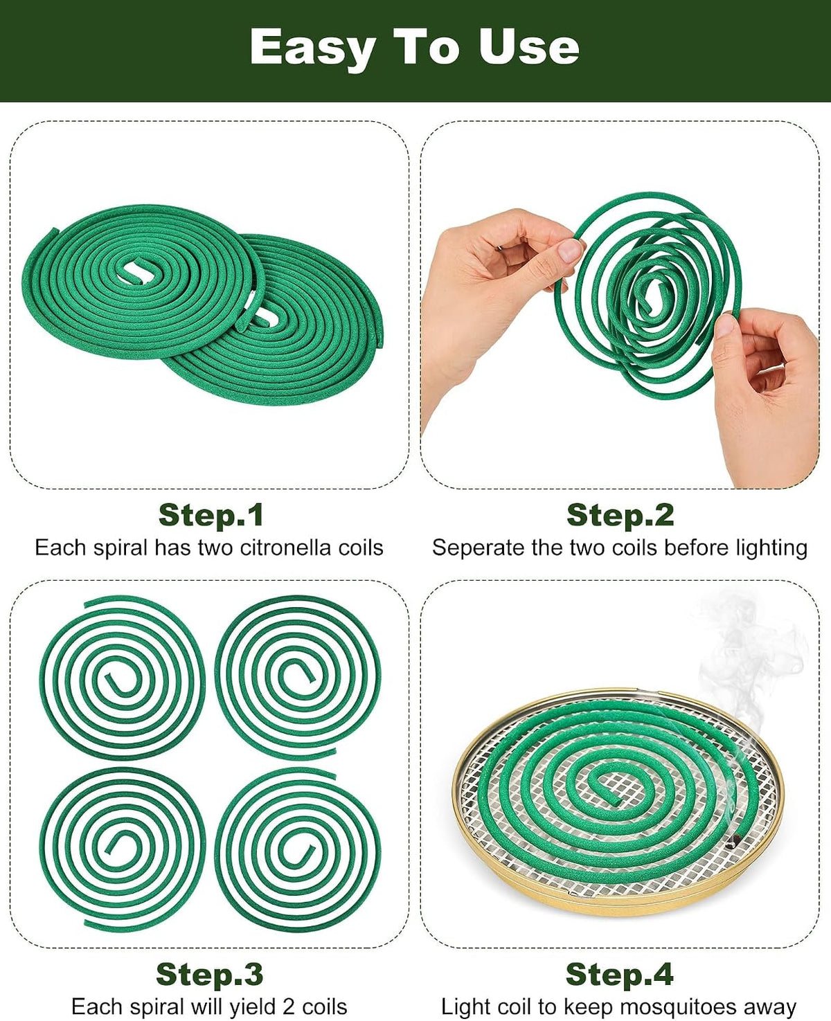 Mosquito Incense Repellent Coils, Citronella Incense Coil Outdoor, 20 Count