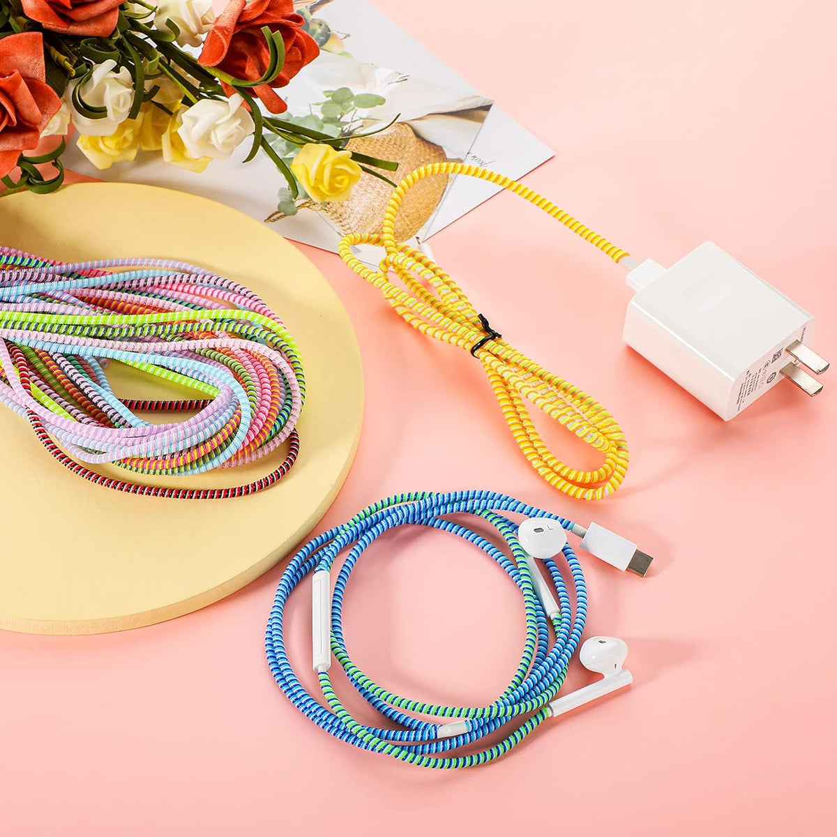 Frienda 15 Pcs Spiral Cord Protectors from Pets No Chew Vivid Color
