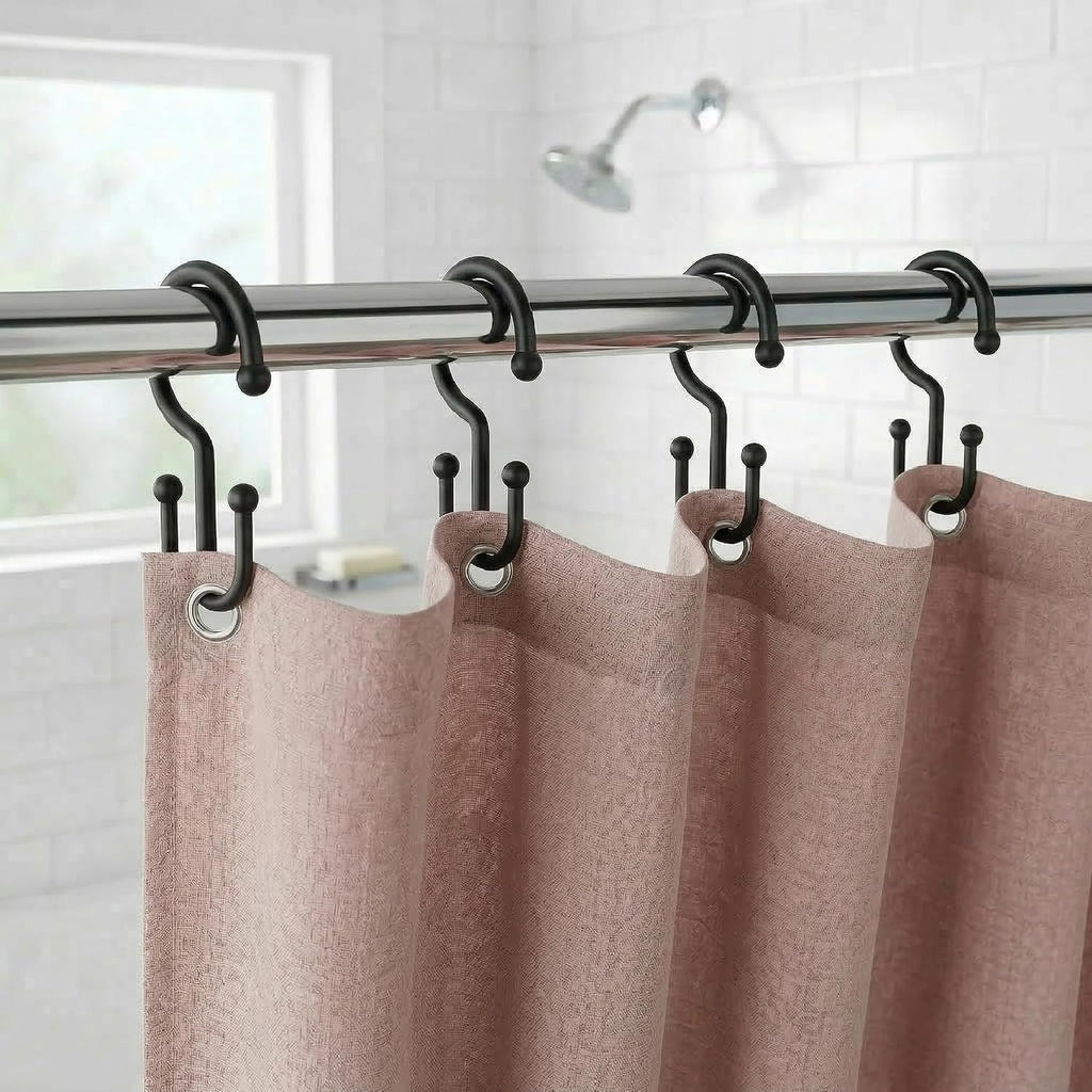 Bathway Black Plastic Shower Curtain Hooks, 24 Double Shower Curtain Rings