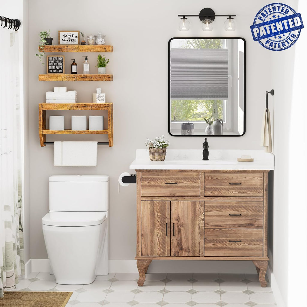 QEEIG Bathroom Wall Shelf Floating Shelves (Brown, Set of 3, 15.7")