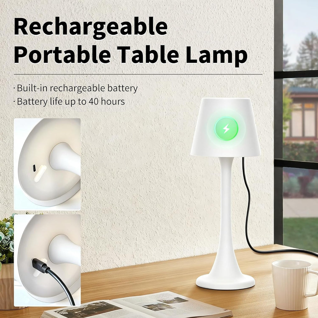 Mr. White Outdoor Waterproof Cordless Rechargeable Portable Touch Battery Operated Powered Table Lamp for Restaurant Kitchen Patio Dinner Dining (White)