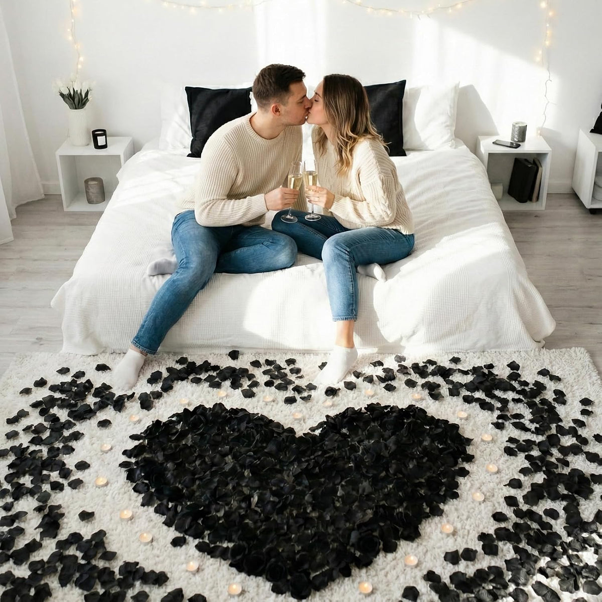 Anwyll 3000Pcs Black Rose Petals - Artificial Faux Flowers Fake Rose Petals for Wedding Proposal Engagement Romantic Night Anniversary Valentine's Galentine's Day Decoration Home Room Party Decor