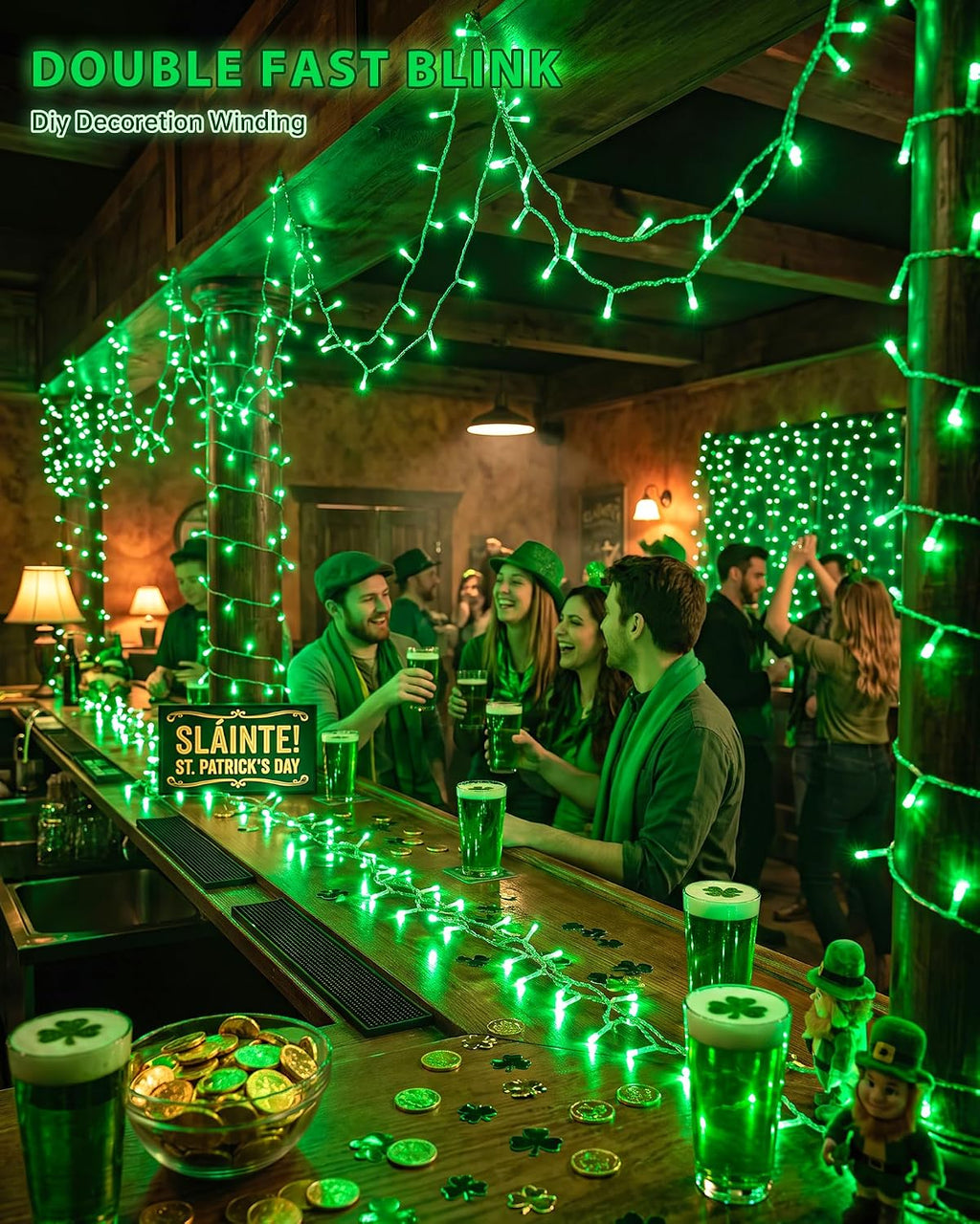 Green Christmas Halloween String Lights, 33FT 100 LED Fairy Lights