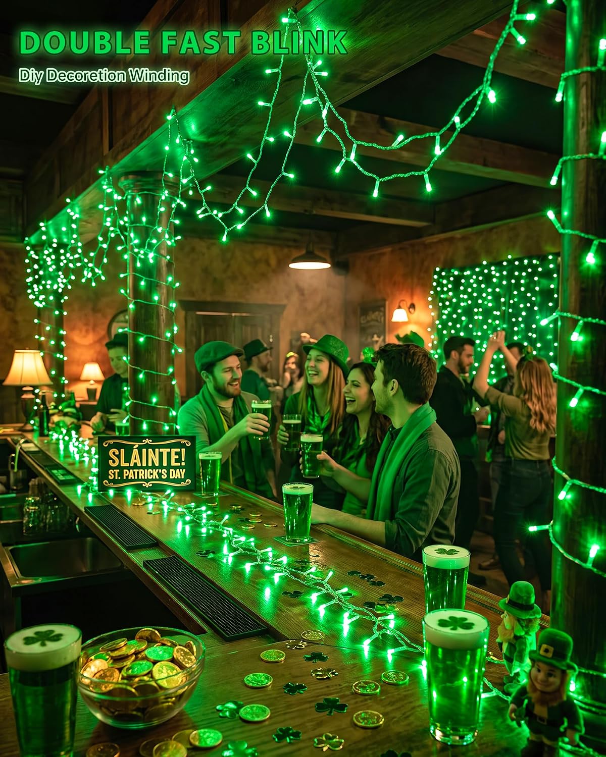 Green Christmas Halloween String Lights, 33FT 100 LED Fairy Lights