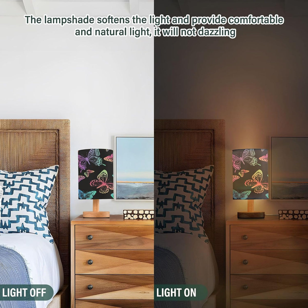 Fantasy Rainbow Butterfly LED Table Lamp with USB Port Rechargeable Lamps Bedroom Lamps for Nightstand Living Room Dorm Home Office Desk