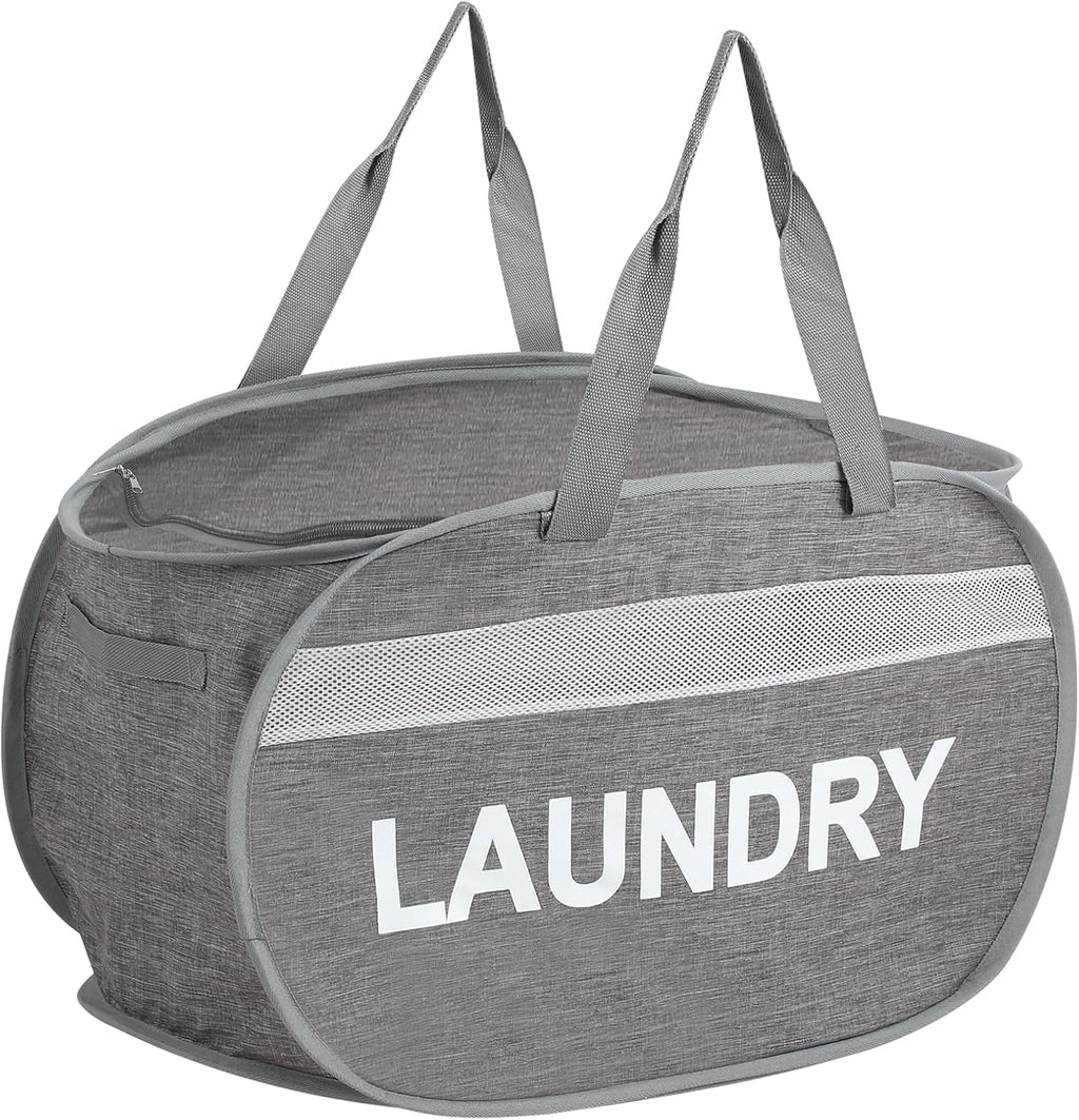 Collapsible Laundry Baskets with Lid, Foldable Clothes Hamper with Reinforced Handles, Sturdy Pop Up Hampers for Laundry, Tear Proof & Easy to Carry Laundry Hamper for Home, Dorm, Travel Grey